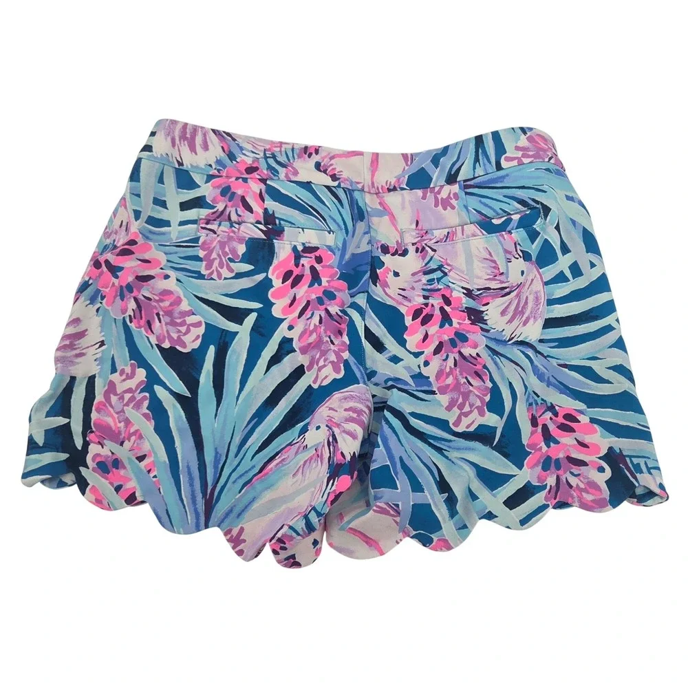 Lilly Pulitzer Women's Blue Pink Floral Scalloped Hem Shorts Size 00